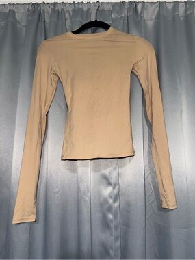 SKIMS Long Sleeve Crewneck Top in Beige